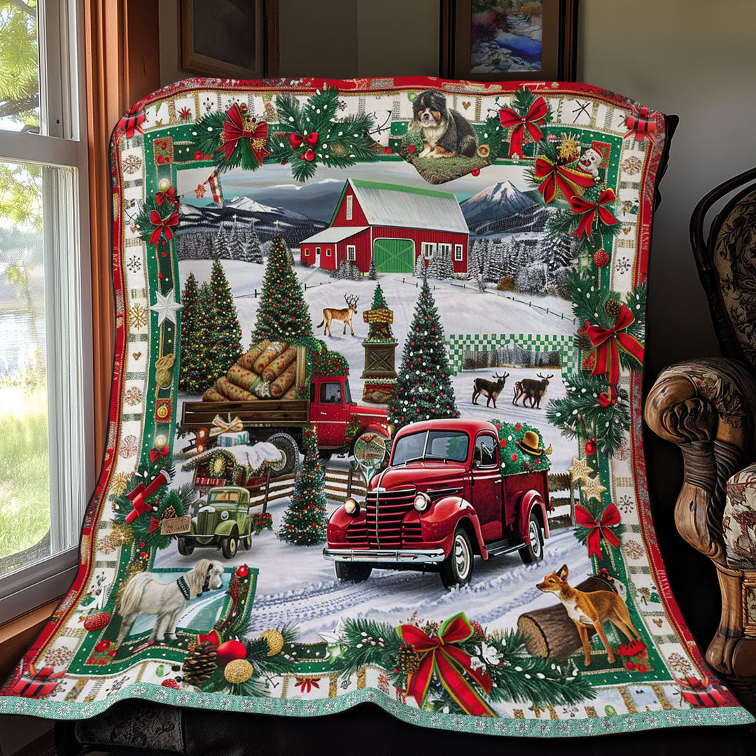 Weihnachts-Steppdecke mit rotem Truck
