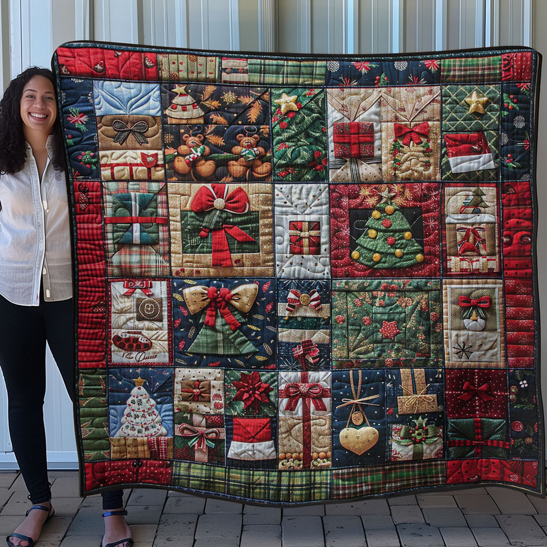 Weihnachts-Patchwork-Steppdecke mit Geschenken