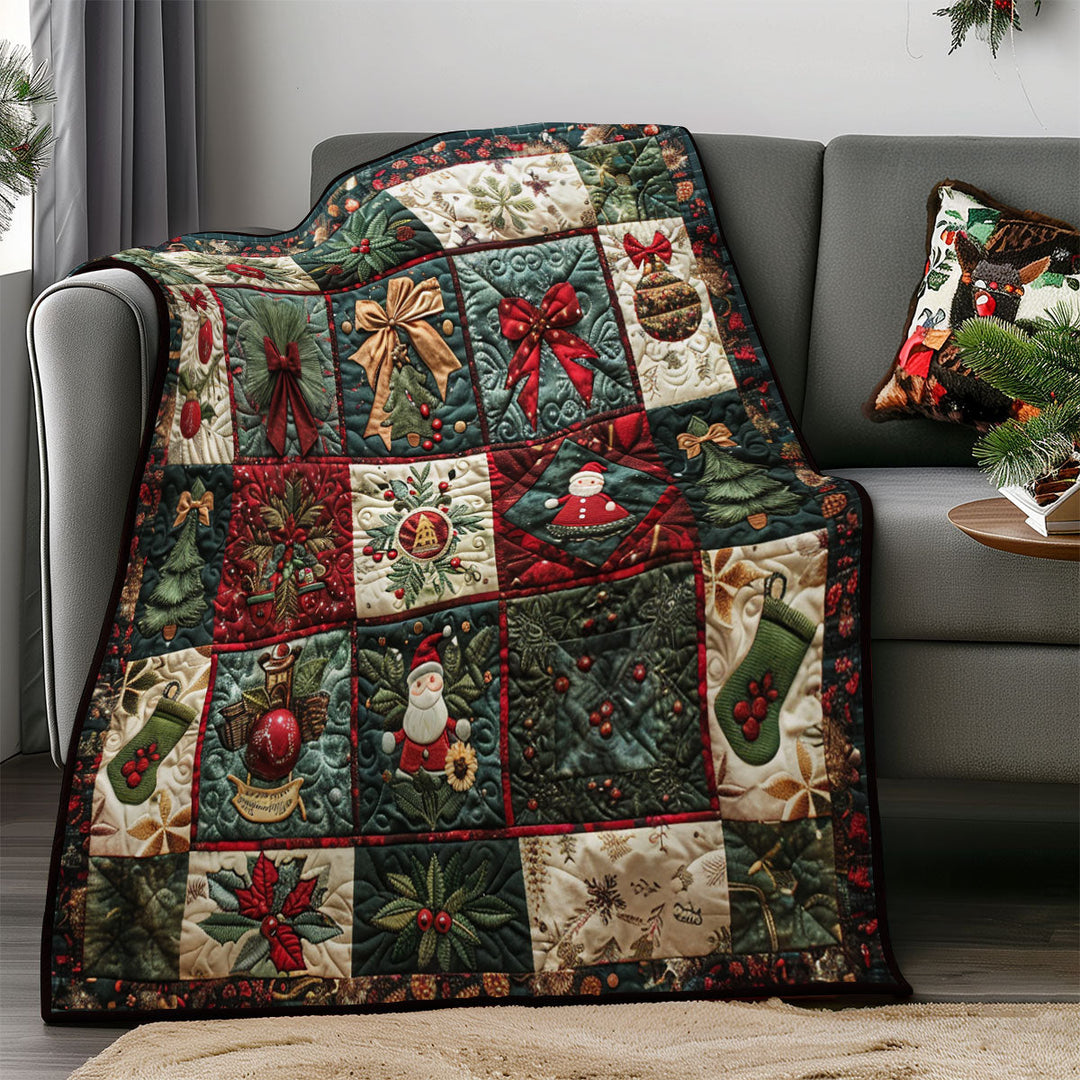 Weihnachts-Patchwork-Steppdecke mit Schleifen