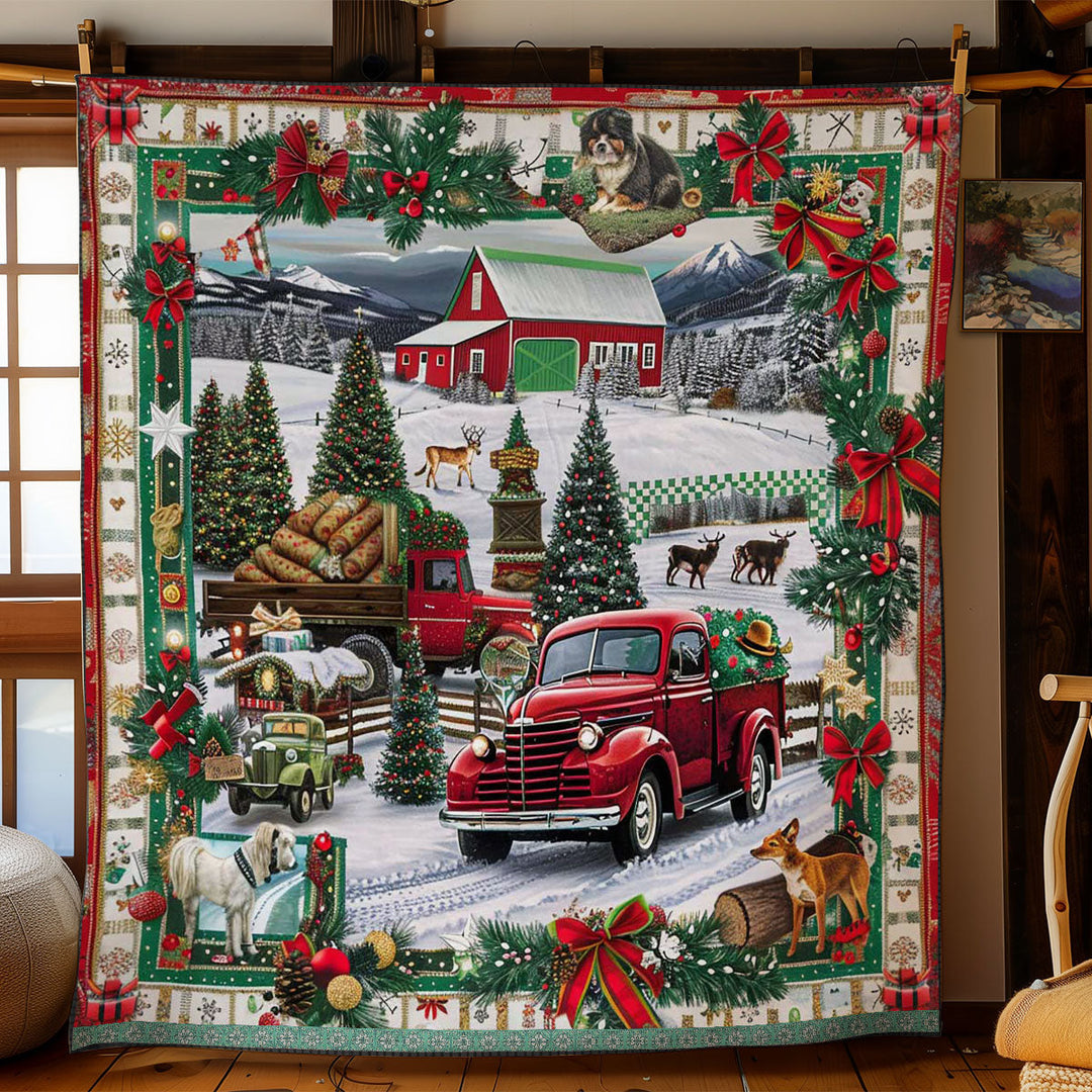 Weihnachts-Steppdecke mit rotem Truck