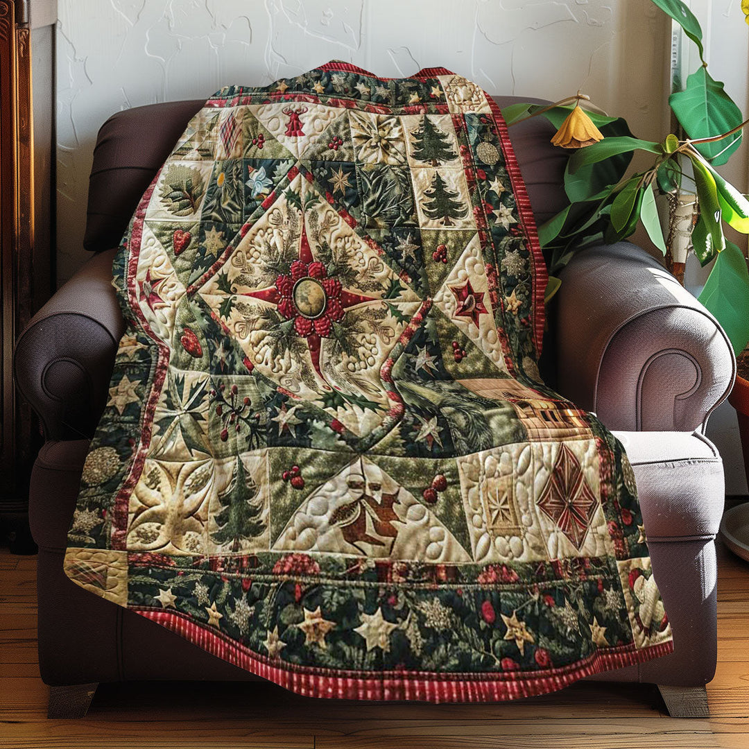 Weihnachts-Steppdecke mit Tannen und Stern