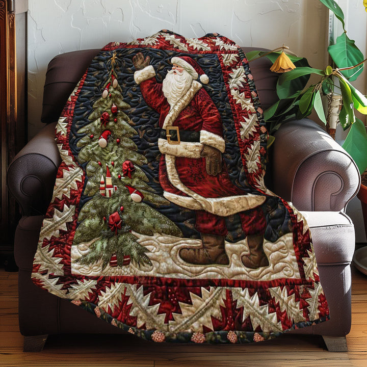 Weihnachts-Steppdecke mit Weihnachtsmann am Baum