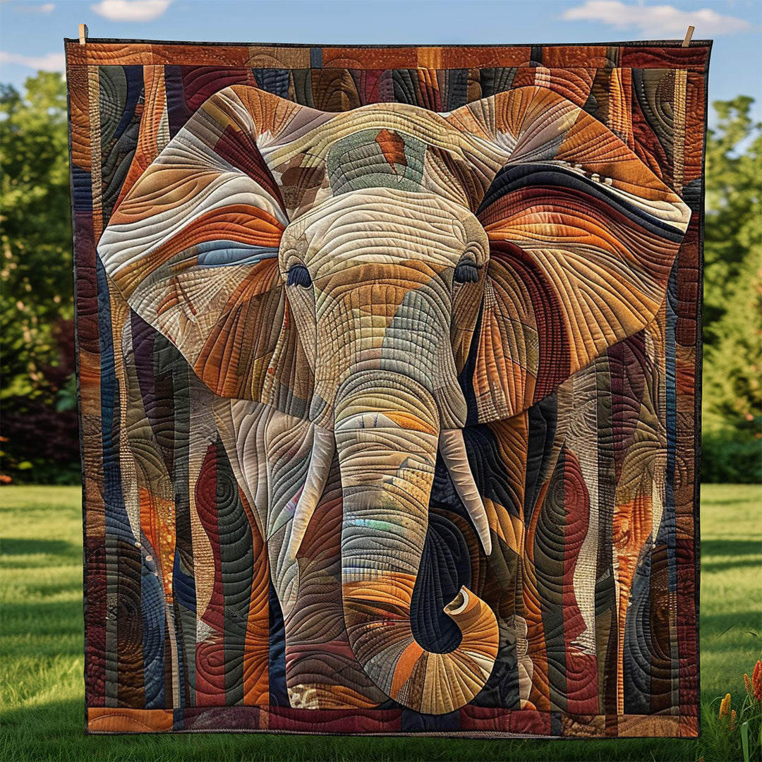 Steppdecke mit Elefant in Kupfertönen