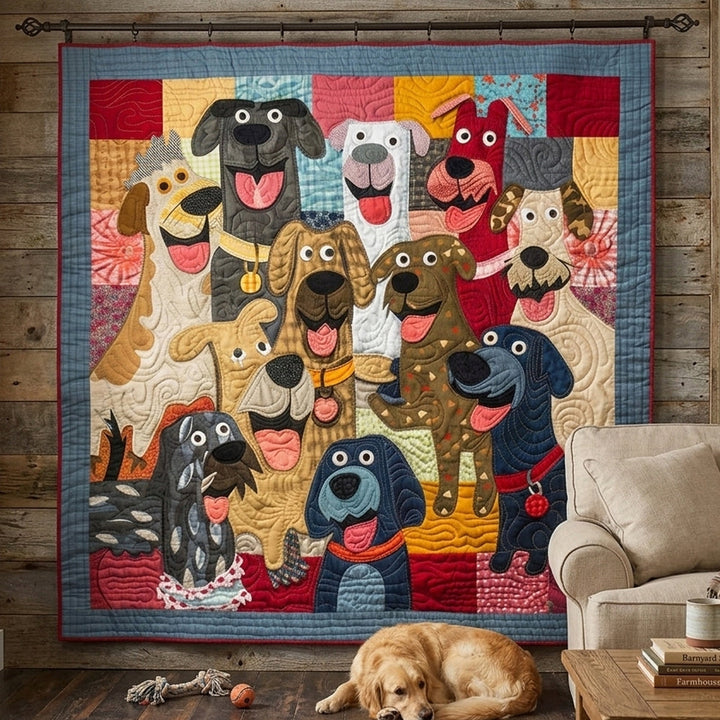Steppdecke mit fröhlichen Hunden