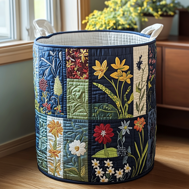 Gesteppter Wäschekorb – mit Blumenmuster
