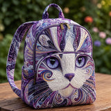 Gesteppter Rucksack – Künstlerisches Katzenmotiv in Lila