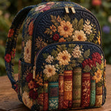 Gesteppter Rucksack – Antike Bücher und dunkle Blüten