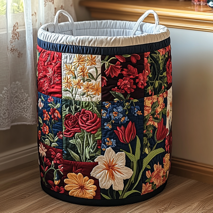 Gesteppter Wäschekorb – mit Blumenmuster