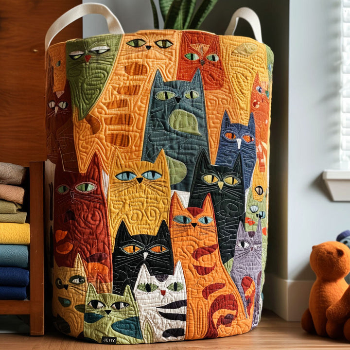 Gesteppter Wäschekorb – mit Katzen