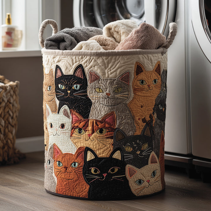 Gesteppter Wäschekorb – mit gemütlicher Katze