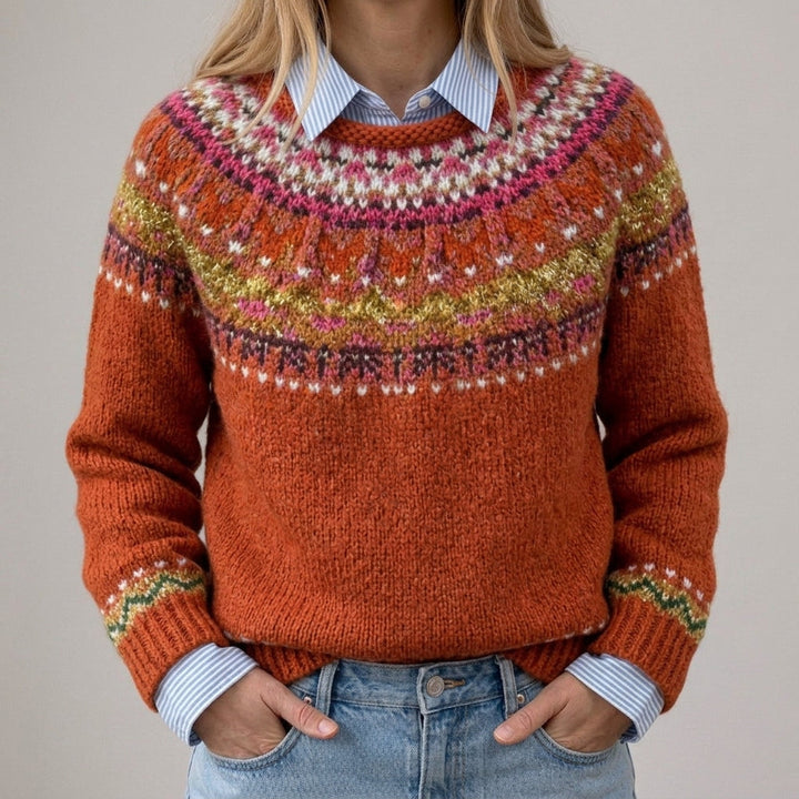 Das Simone | Vintage Rot Rost Pullover mit Norwegischem Muster