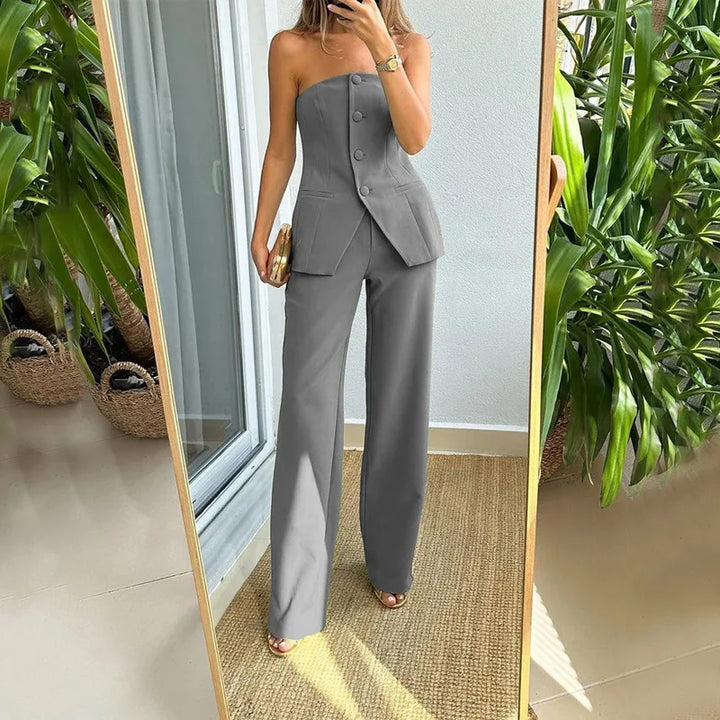 Theresa | Ärmelloses Zweiteiliges Set mit Knopfdetails