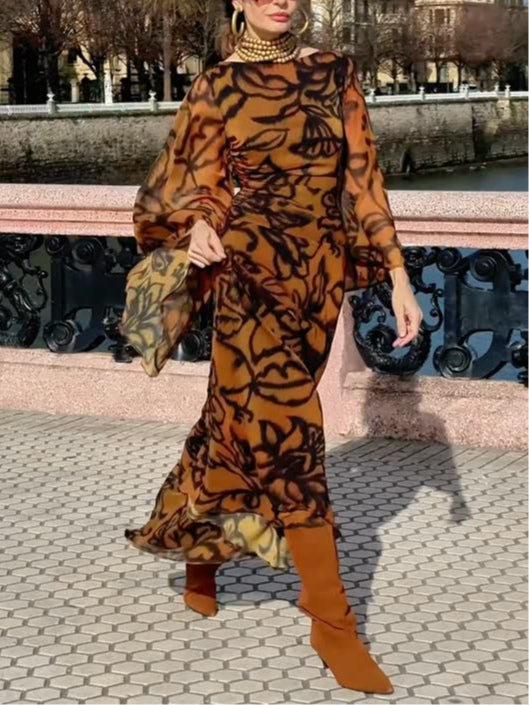 Petra | Braunes Strandkleid mit Glamour-Print
