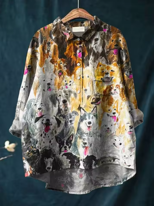 Sophie | Leichte Bluse mit kreativem Hunde-Motiv