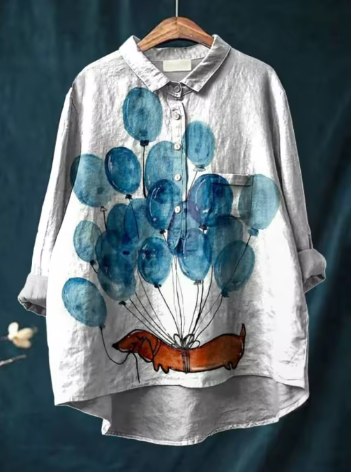 Ida | Leichte Bluse mit kreativem Ballon- und Hunde-Design