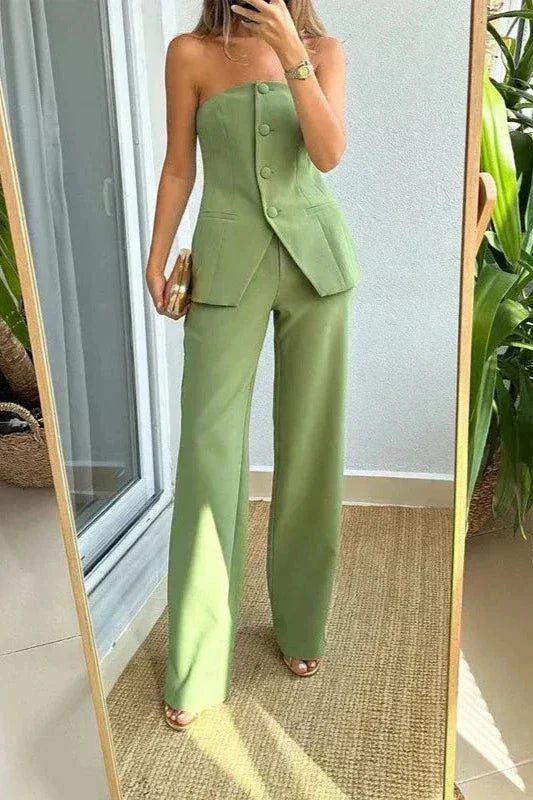 Theresa | Ärmelloses Zweiteiliges Set mit Knopfdetails