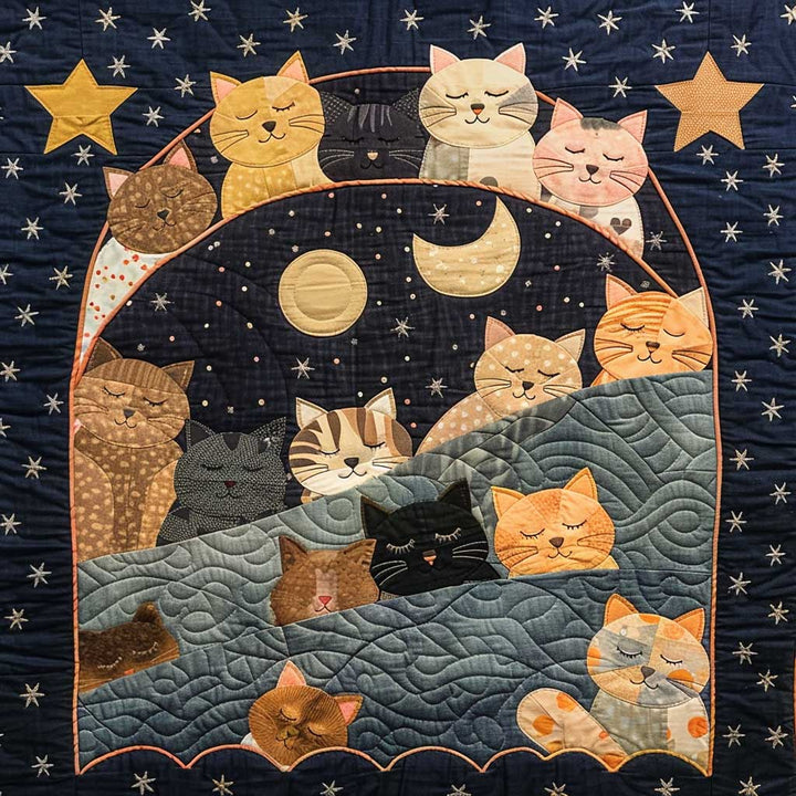 Steppdecke mit Katzen unter dem Mond