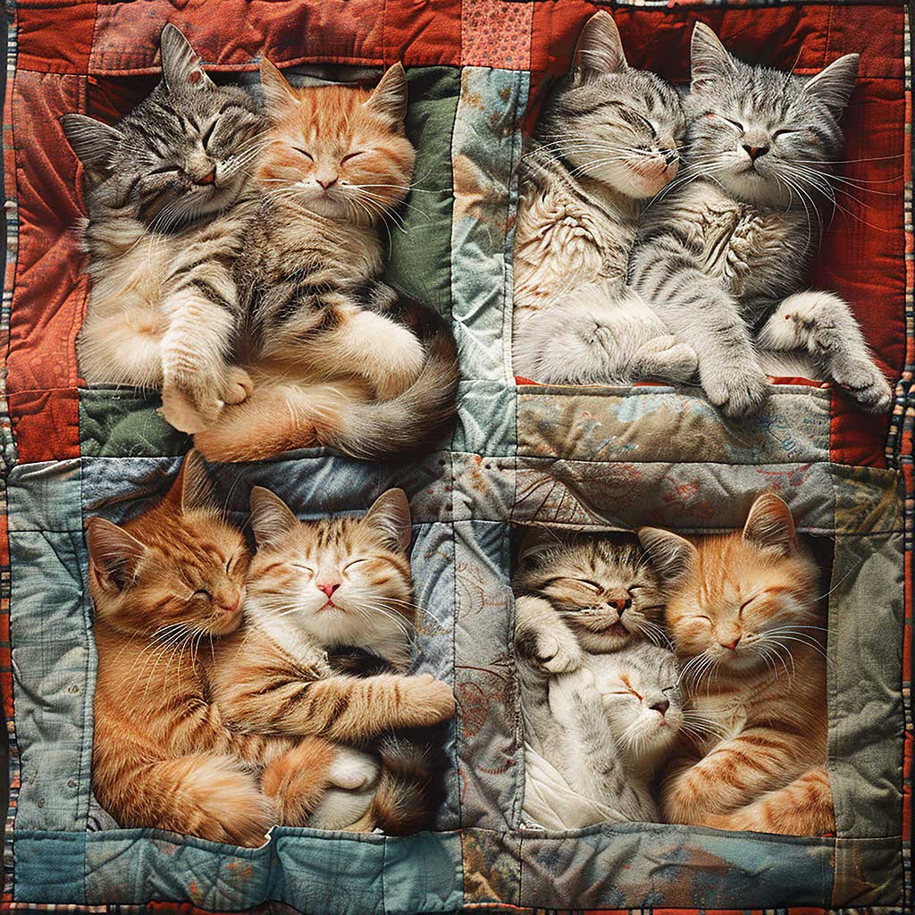 Steppdecke mit schlafenden getigerten Katzen