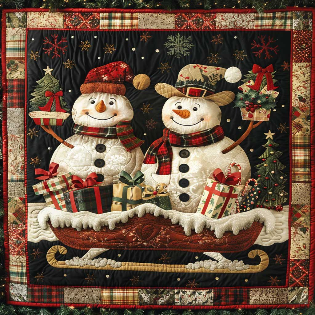 Weihnachts-Steppdecke mit Schneemännern im Schlitten