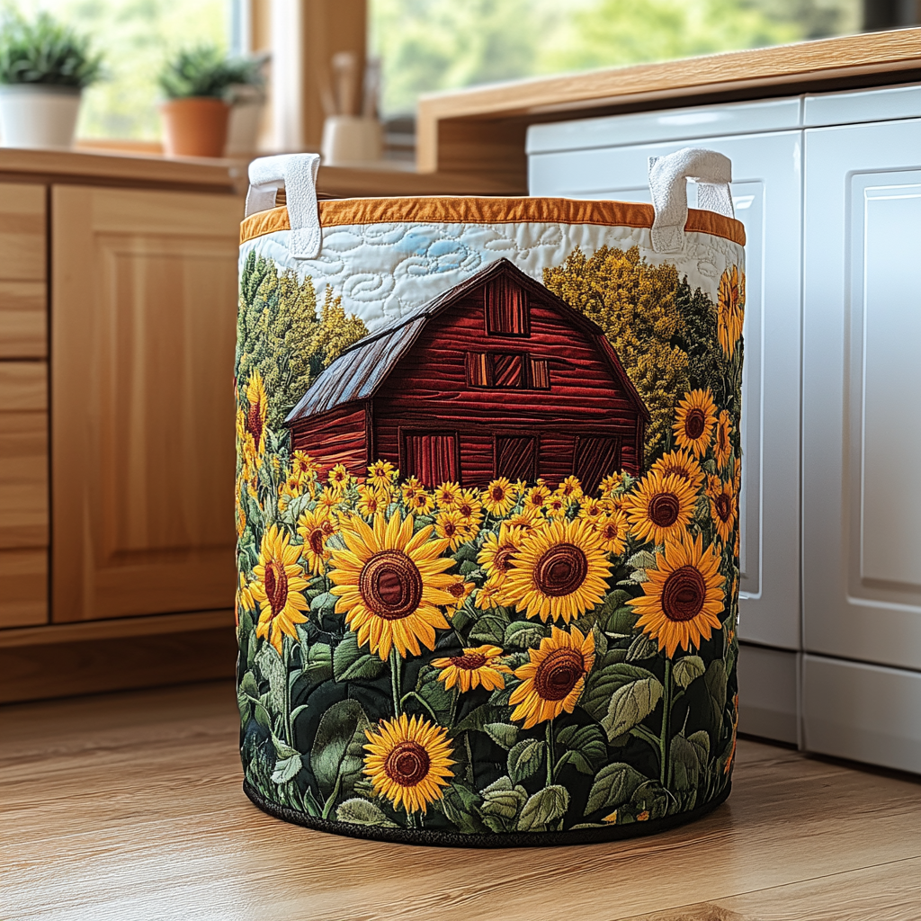Gesteppter Wäschekorb – mit Sonnenblumen