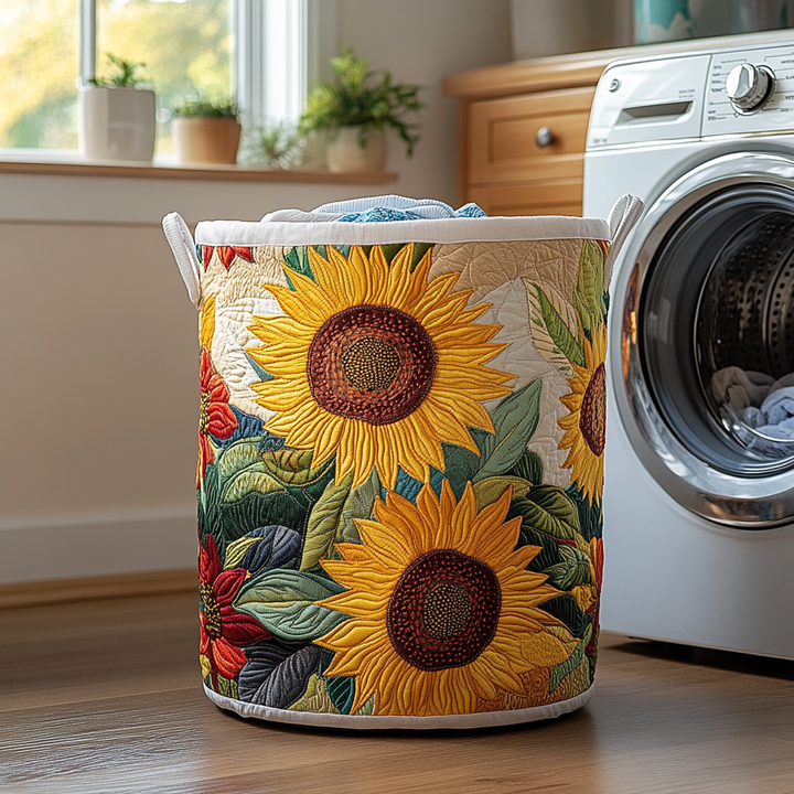 Gesteppter Wäschekorb – mit Sonnenblumen