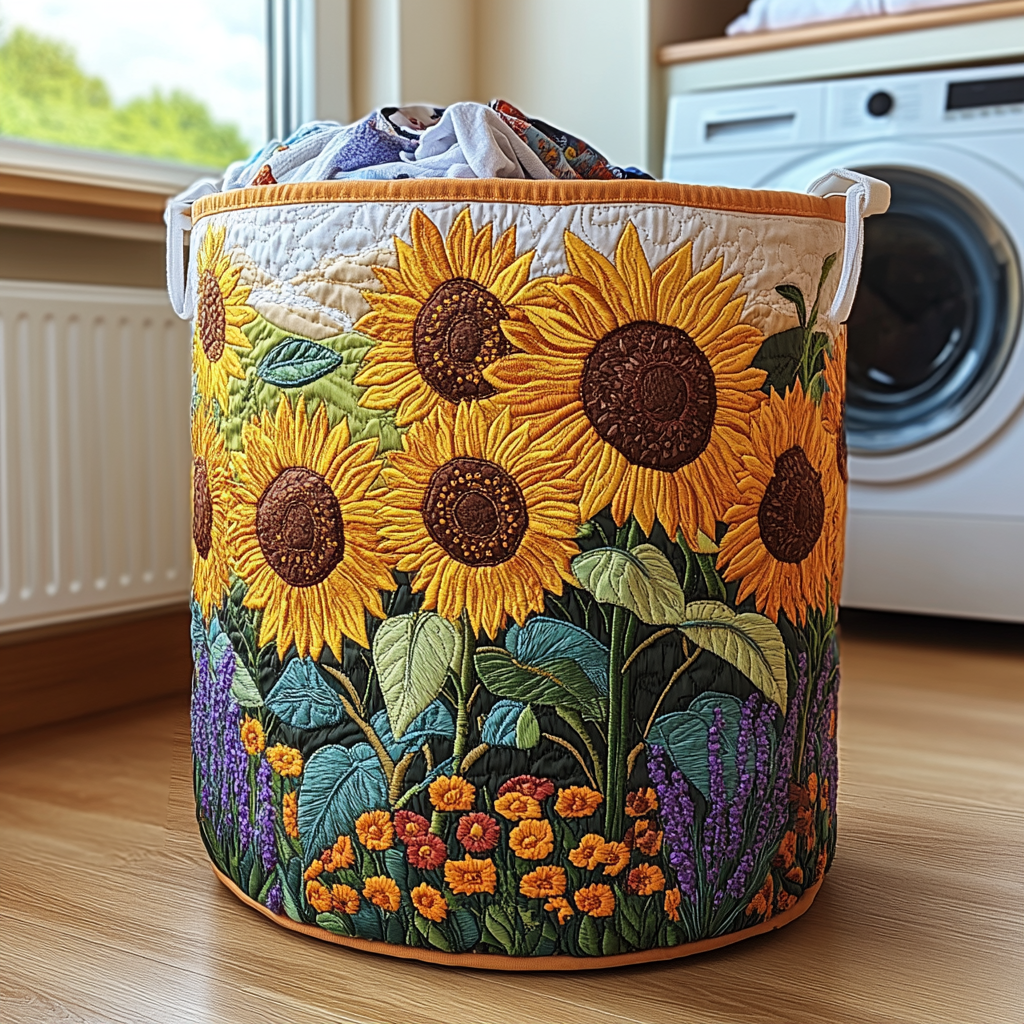 Gesteppter Wäschekorb – mit Sonnenblumen