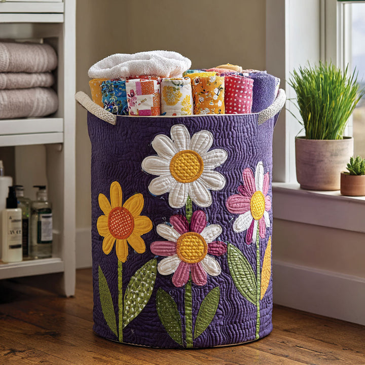 Gesteppter Wäschekorb – mit Blumenmuster