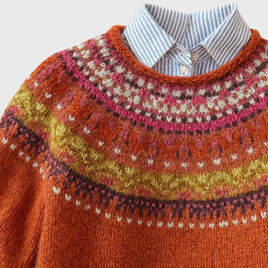Das Simone | Vintage Rot Rost Pullover mit Norwegischem Muster
