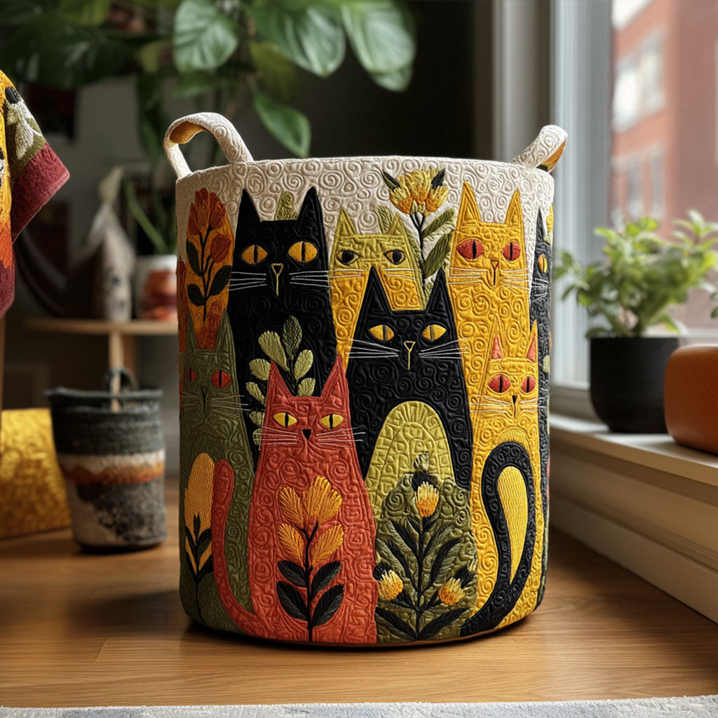 Gesteppter Wäschekorb – mit Katzen