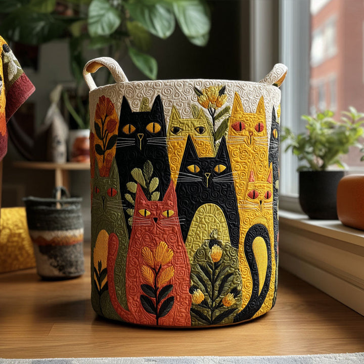 Gesteppter Wäschekorb – mit Katzen