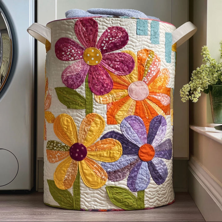 Gesteppter Wäschekorb – mit Blumen-Patchwork