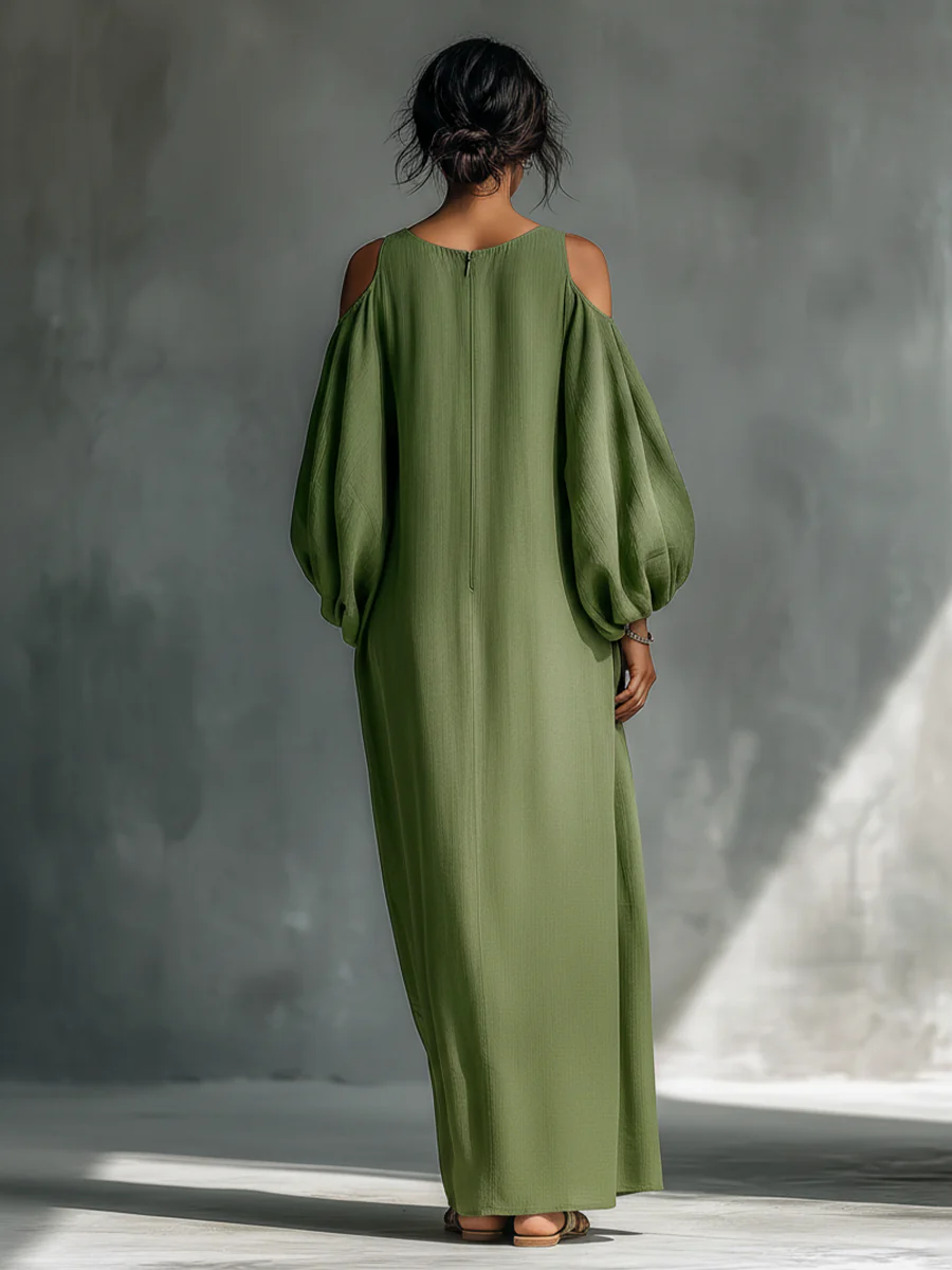 Viktoria | Grünes Maxikleid mit Puffärmeln