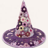 Handgefertigter gesteppter Hexenhut – Sechseck-Patchwork mit Sternenmotiven
