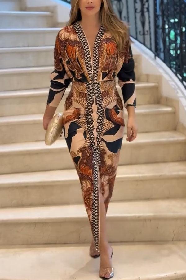 Monika | Einzigartiges Midikleid mit Dolmanärmeln und Sommer-Print