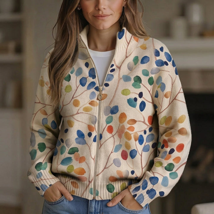 Anja | Strickjacke mit buntem Blättermuster