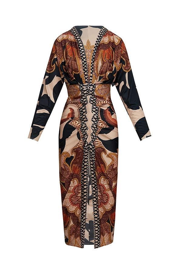 Monika | Einzigartiges Midikleid mit Dolmanärmeln und Sommer-Print