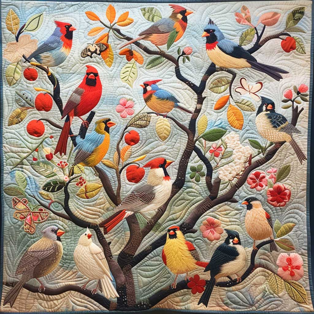 Steppdecke mit Vogelbaum