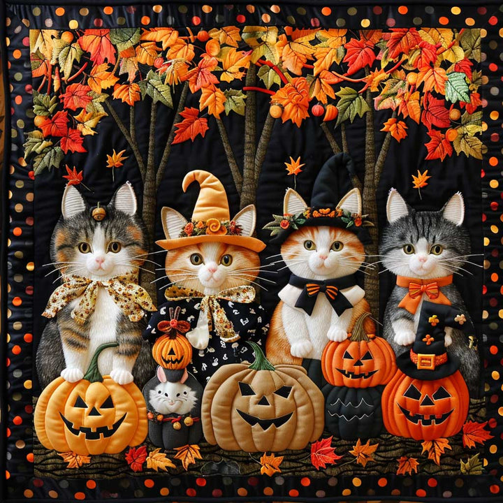 Halloween-Steppdecke mit Hexenkatzen