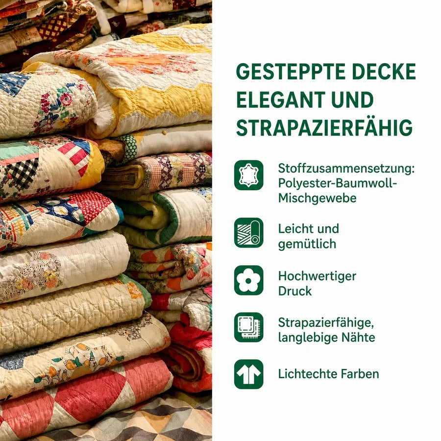 Steppdecke mit Totenkopf und Blumen