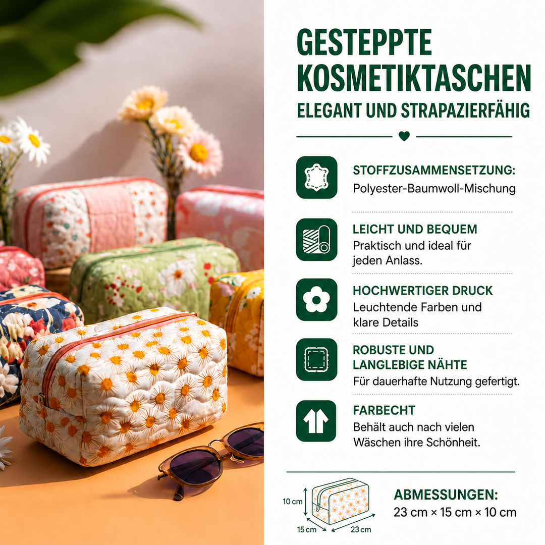 Gesteppte Kosmetiktasche mit Katze im Garten