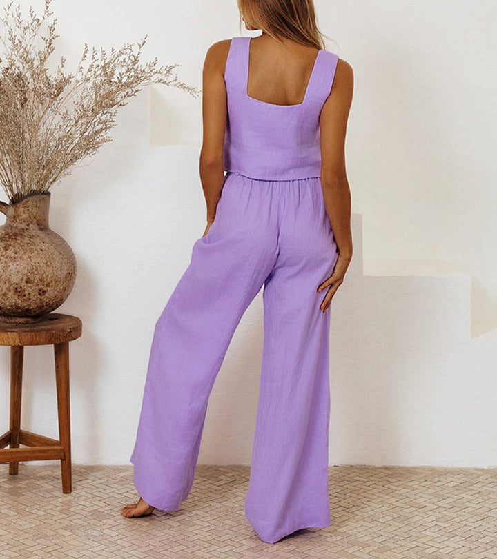 Helene | Minimalistisches Top und ausgestellte Hose Set