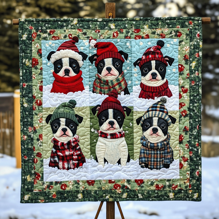Weihnachts-Steppdecke mit Boston Terriern