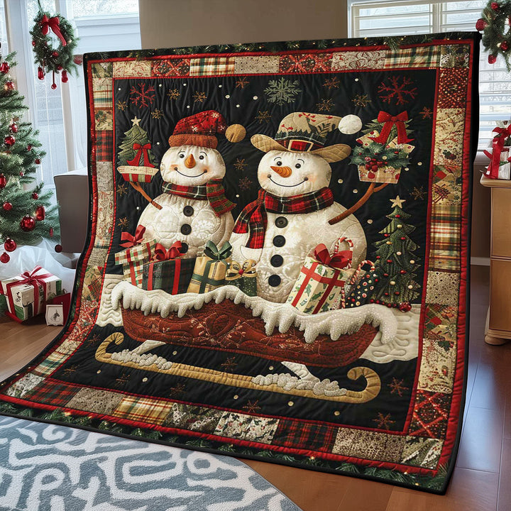 Weihnachts-Steppdecke mit Schneemännern im Schlitten
