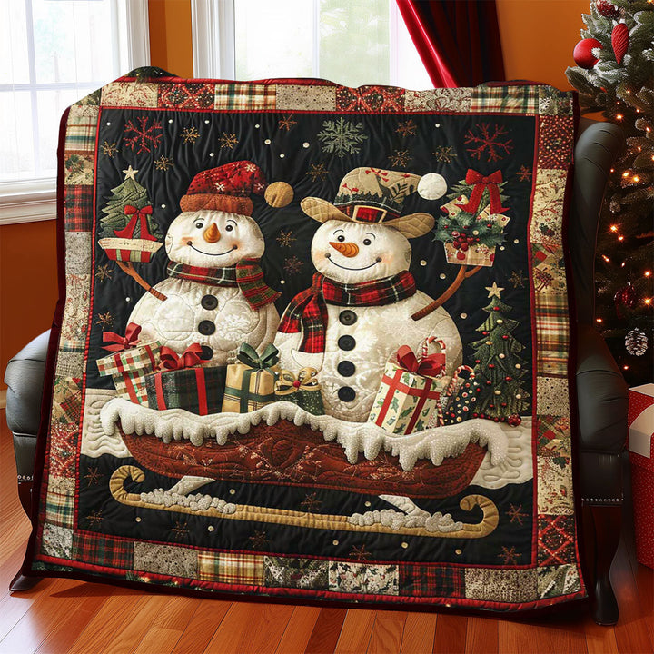 Weihnachts-Steppdecke mit Schneemännern im Schlitten