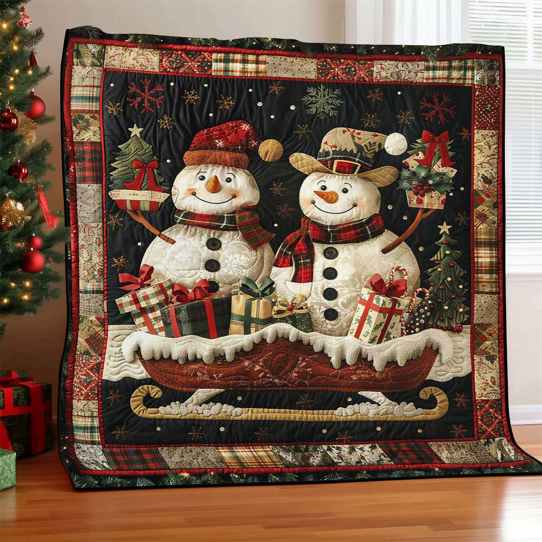 Weihnachts-Steppdecke mit Schneemännern im Schlitten