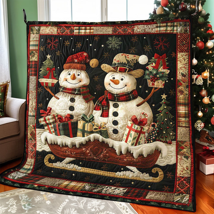 Weihnachts-Steppdecke mit Schneemännern im Schlitten