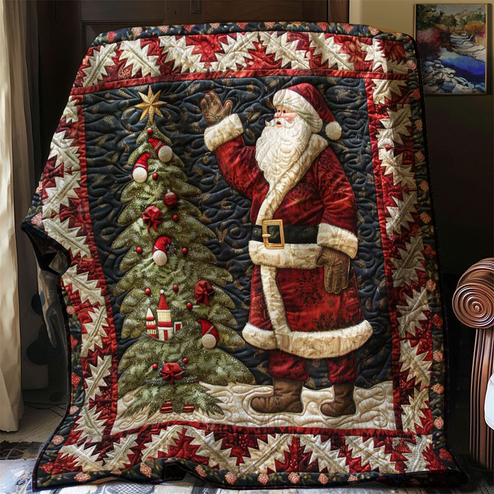 Weihnachts-Steppdecke mit Weihnachtsmann am Baum