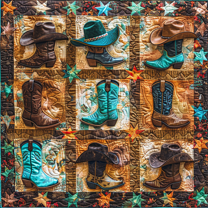 Patchwork-Steppdecke mit Westernstiefeln