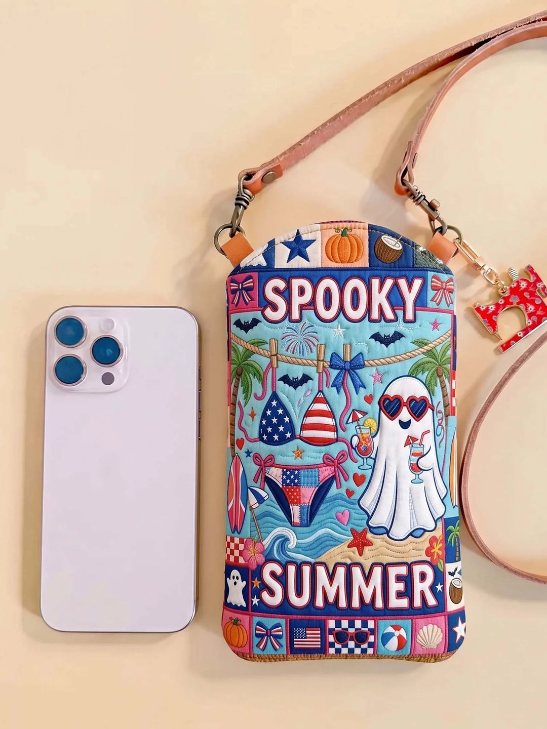 Schmale gesteppte Handy-Umhängetasche – Gruseliger Sommer zu Halloween