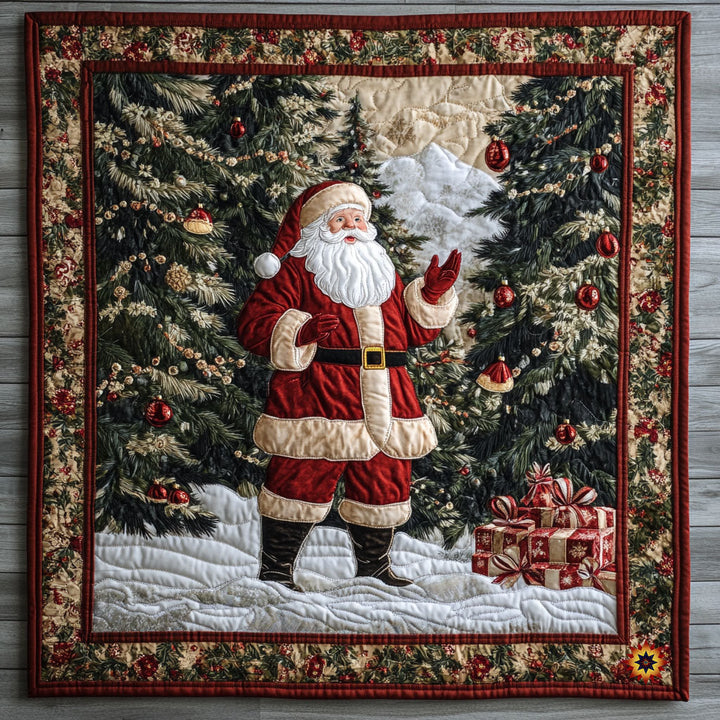 Weihnachts-Steppdecke mit Weihnachtsmann im Schnee